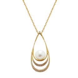 Pink Gold Pendant With One Natural South Sea Pearl And Natural Diamonds