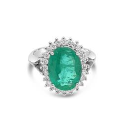 White Gold Ring With A Natural African Emerald And Diamonds